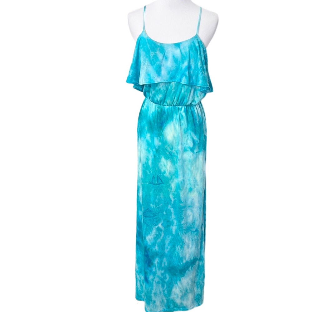 Soul Harmony Energy S.H.E. Blue Green Overlay Tie Dye Maxi Dress